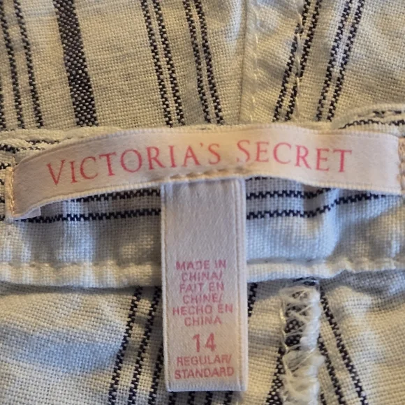 Victoria Secret Iconic Striped Lounge Pants Gray White Wide Leg Drawstring Sz14 - Picture 7 of 13